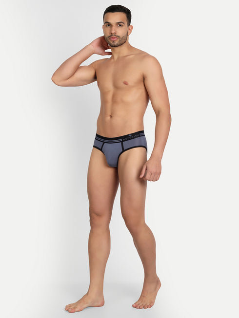 Men's Micro Modal Briefs with Piping Midnight Grey
